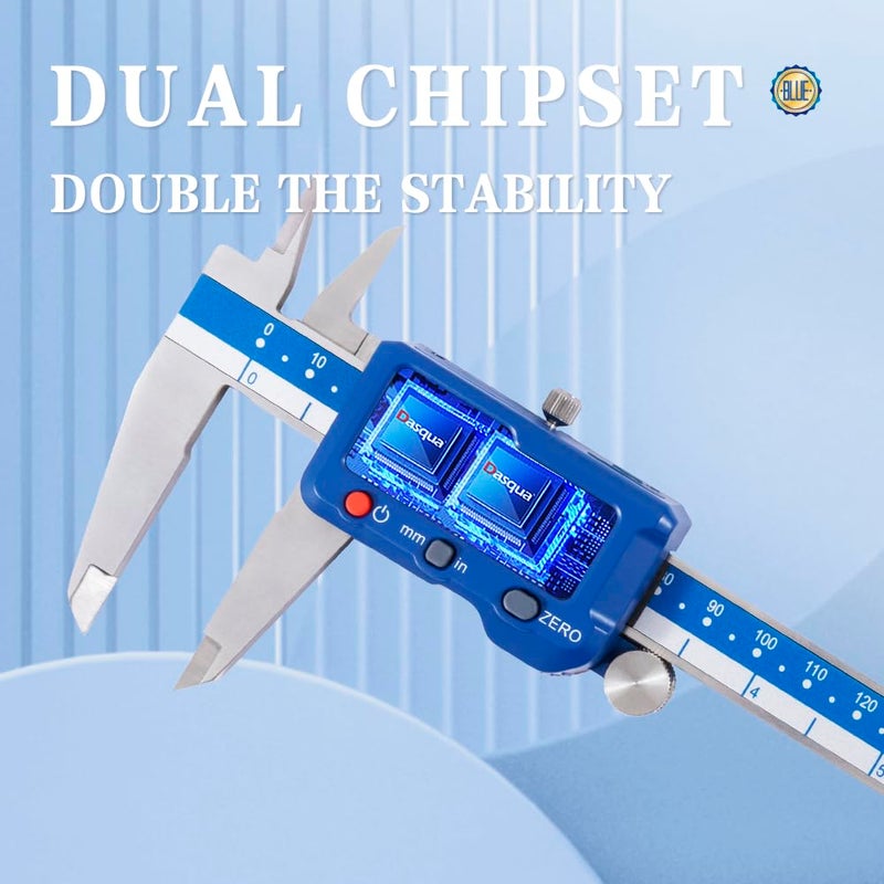 Dasqua 8”/200mm Digital Caliper, Stainless Steel Precision Measuring Tool with Advanced Dual Chip, Large LCD, Resolution 0.0005”/0.01mm, Accuracy ±0.001”/0.02mm - Image 4